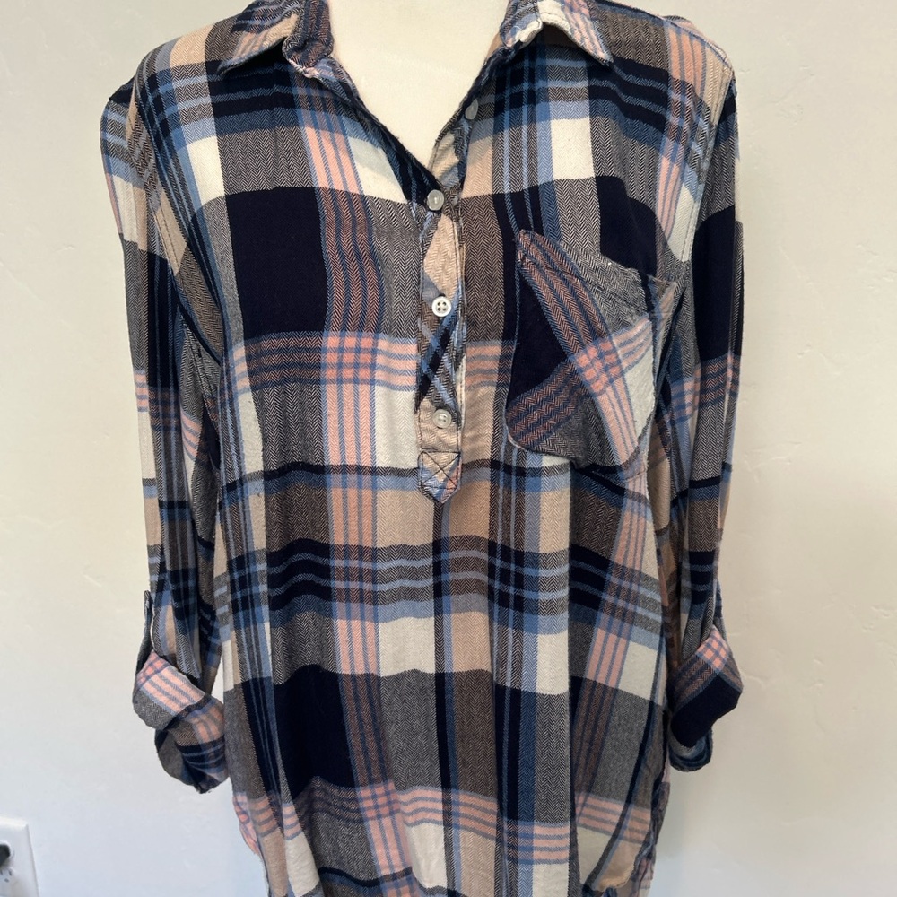 ID 23‎ Plaid Button Up Shirt Long Sleeve Pocket Casual Womens Size Medium